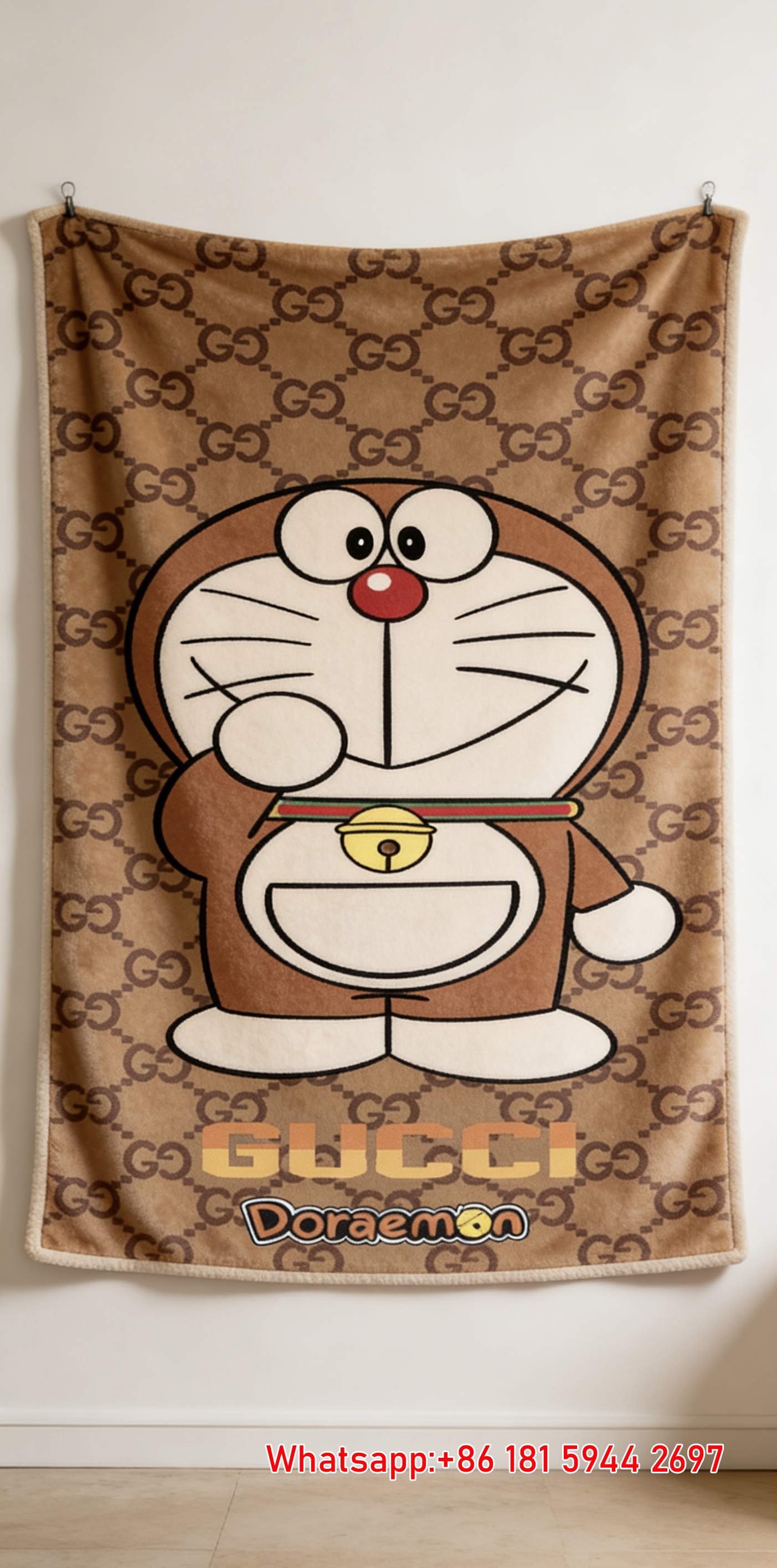 Gucci x Doraemon Brown Monogram Throw Blankets IMG_2842